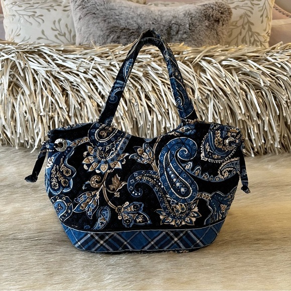 Vintage VERA BRADLEY Windsor 2006 Sherry 2 Handle Mini Y2K Bag Navy Blue Plaid - Picture 1 of 10